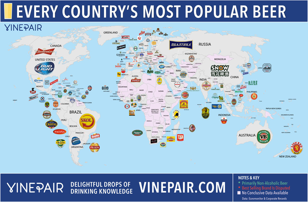 Mest populära ölet i världens länder